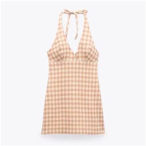 Zara Gingham Check Halter Mini Dress